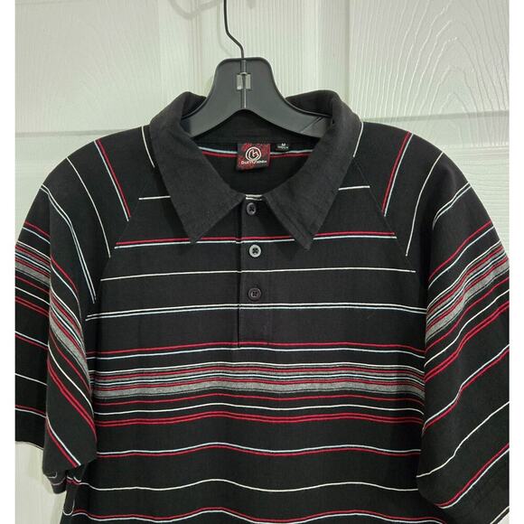 Burnside Men's Polo T-Shirts Size Medium Cotton Short Sleeve Black Striped - Picture 4 of 13